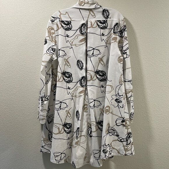 COMFY USA Tunic/Mini Dress Button Up Long Slve Abstract Floral White/Black/Tan L - Picture 3 of 13